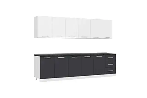 MİNAR  ELA 300 CM MUTFAK DOLABI BEYAZ ANTRASİT 300-A2