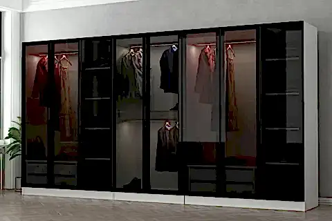 KALE DOLAP, 8 CAM KAPAKLI 4 ÇEKMECELİ, SİYAH BEYAZ, 210 CM