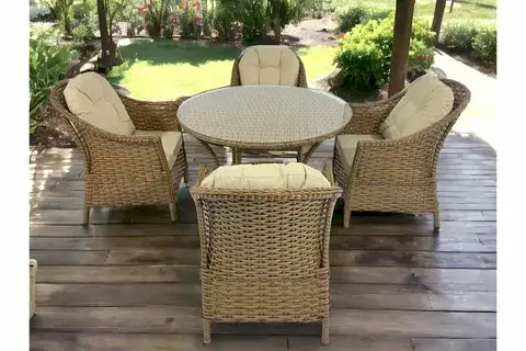 ARAS RATTAN BAHÇE YEMEK MASASI TAKIMI, 4 KİŞİLİK, 110 CM