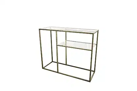 LUMİNA METAL DRESUAR, ESKİTME PİRİNÇ AYAK, ŞEFFAF CAM TABLA
