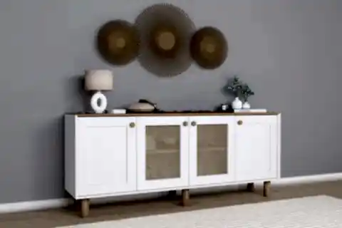 BOHEM NATURA PVC HASIR DESEN KONSOL, BEYAZ CEVİZ, 2 KAPAK HAZERANLI