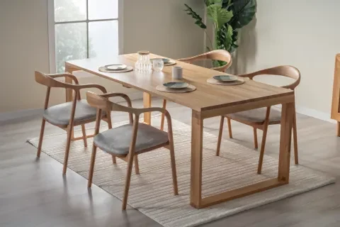 ATLAS MASİF AHŞAP YEMEK MASASI TAKIMI, NATURAL