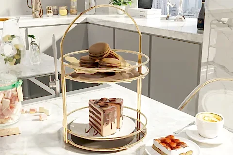 BİNO SERVİS SUNUM İKRAMLIK, GOLD, İKİ KATLI, 40 CM