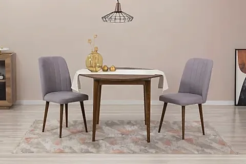 VİNA AÇILIR YUVARLAK MUTFAK MASA TAKIMI, CEVİZ GRİ