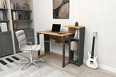 SAYE KİTAPLIKLI ÇALIŞMA MASASI, ANTRASİT ÇAM, 5 RAFLI