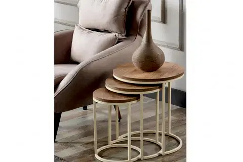 TUBİHOME ZİGON SEHPA TAKIMI, YUVARLAK, KREM