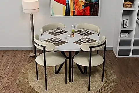 DİCLE YUVARLAK MDF MUTFAK MASASI TAKIMI, KREM