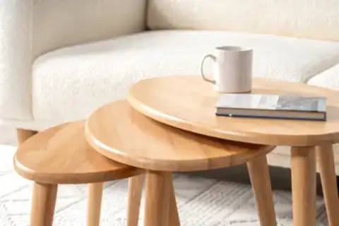 VALENT KAYIN AHŞAP SEHPA TAKIMI, BEJ