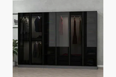 KALE DOLAP, 6 CAM KAPAKLI, SİYAH ANTRASİT, 190 CM