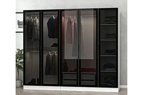 KALE CAM GARDIROP, BEYAZ SİYAH, 5 KAPAKLI, 210 CM