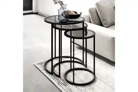 MARSAH HOME ZİGON SEHPA TAKIMI, METAL AYAKLI, FÜME CAMLI