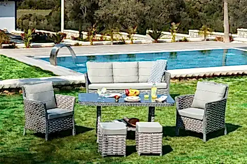 LENTA RATTAN BAHÇE MOBİLYASI, GRİ, 3+1+1