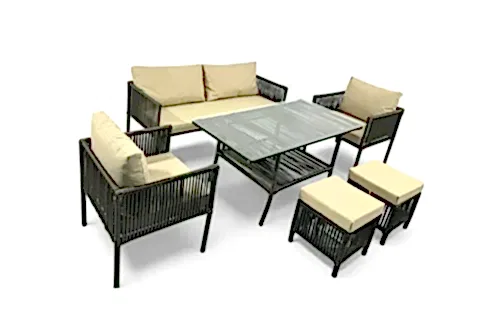 ASSOS ÜÇLÜ RATTAN BAHÇE VE BALKON MOBİLYASI TAKIMI, 2 PUF