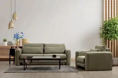 LİLLY FİTİLLİ KADİFE KOLTUK TAKIMI, YEŞİL