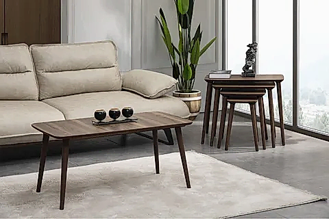 LUCİ DÖRTLÜ ZİGON SEHPA ORTA SEHPA SETİ, CEVİZ