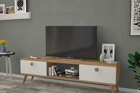 EMRE AHŞAP AYAKLI TV SEHPASI, ATLANTİK ÇAM BEYAZ, 140 CM