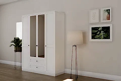 WİLLOW GARDIROP BEYAZ, 4 KAPAKLI, 2 ÇEKMECELİ