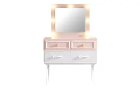 ROSA ÇEKMECELİ LEDLİ ŞİFONYER VE AYNASI, PEMBE