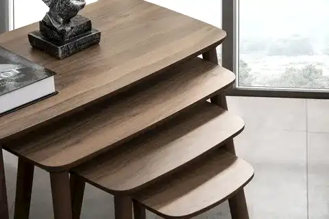 LUCİ DÖRTLÜ ZİGON SEHPA ORTA SEHPA SETİ, CEVİZ