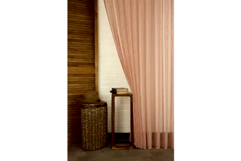 KIRÇILLI KETEN SIK PİLE TÜL PERDE, MERCAN RENGİ, 100X260
