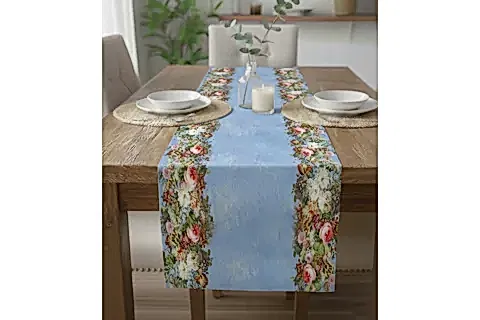 RÖNESANS ÇİÇEKLERİ PAMUKLU MASA RUNNER, 0087 50X150