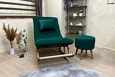 MİSKİN PUFLU SALLANAN SANDALYE, NATUREL ZÜMRÜT YEŞİL