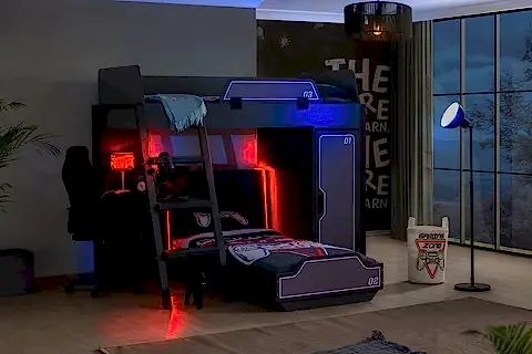 GAMER LEDLİ DOLAPLI MASALI RANZA, ANTRASİT