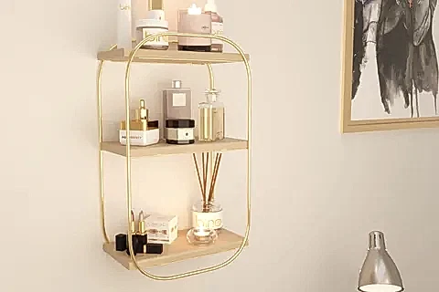 BİNO OVAL AHŞAP BANYO MUTFAK RAFI, GOLD