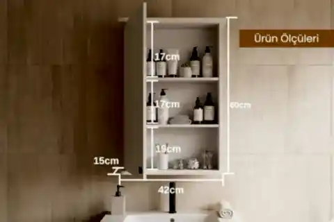 RUDA TEK KAPAKLI AYNALI BANYO DOLABI, BEYAZ