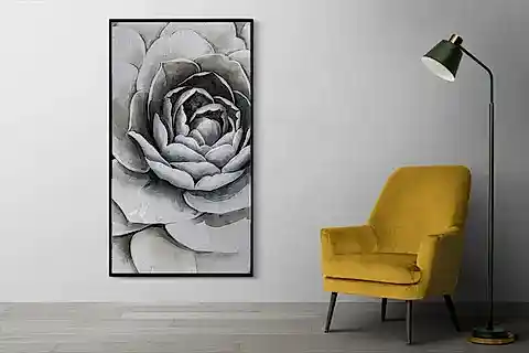 AHŞAP TRAVERTEN KAPLANMIŞ DOKULU GÜL TABLO, GRİ, 67X123