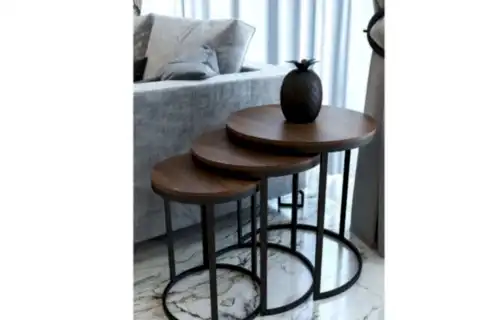 TUBİHOME ZİGON SEHPA TAKIMI, YUVARLAK, CEVİZ