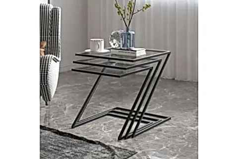 MİSTO ZİGON SEHPA, ÜÇLÜ, SİYAH AYAK