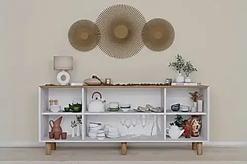 BOHEM NATURA PVC HASIR DESEN KONSOL, BEYAZ CEVİZ, 2 KAPAK HAZERANLI