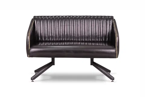 STONE SUNİ DERİ ANTRASİT AYAKLI İKİLİ KANEPE, SİYAH