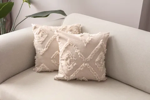 BOHEM PÜSKÜL DETAYLI KIRLENT KILIFI, İKİLİ, BEJ