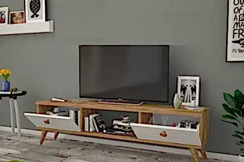 EMRE AHŞAP AYAKLI TV SEHPASI, ATLANTİK ÇAM BEYAZ, 140 CM