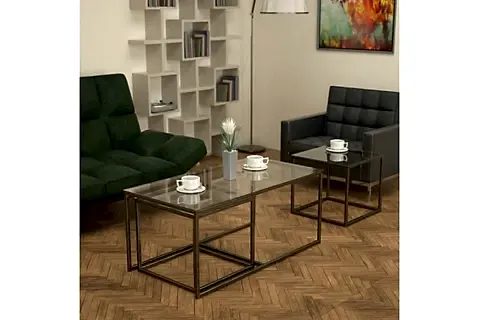 TWİNS SEHPA, ESKİTME PİRİNÇ AYAK, ŞEFFAF CAM