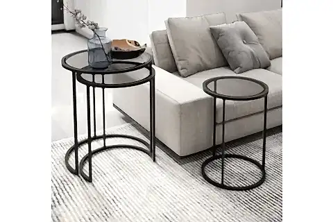 MARSAH HOME ZİGON SEHPA TAKIMI, METAL AYAKLI, FÜME CAMLI