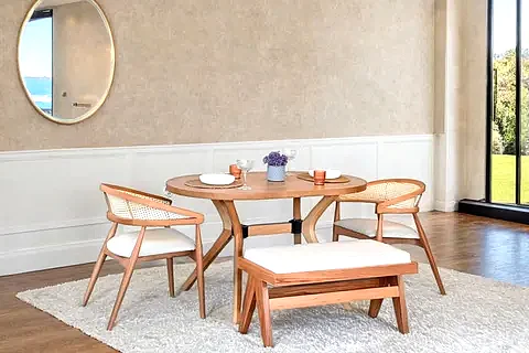 ALVİS NATURAL BENCHLİ MUTFAK MASA TAKIMI, 80X130