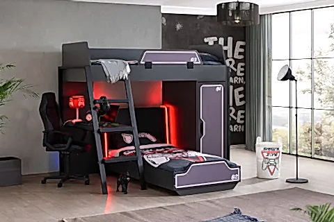 GAMER LEDLİ DOLAPLI MASALI RANZA, ANTRASİT