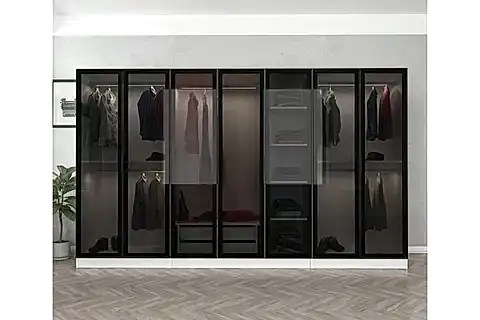 KALE GARDIROP, 7 CAM KAPAKLI, SİYAH BEYAZ, 210 CM