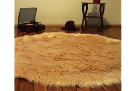 AKRİLİK KUZU POST HALI, YUVARLAK, CAMEL, 100X100