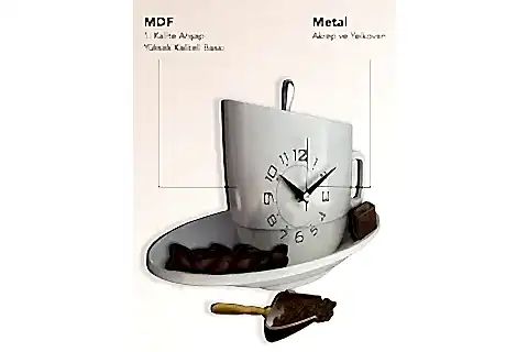 KAHVE FİNCANI SARKAÇLI MUTFAK SAATİ
