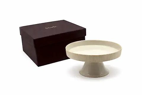 FLUTED AYAKLI SUNUM TABAĞI, KOTON KREM