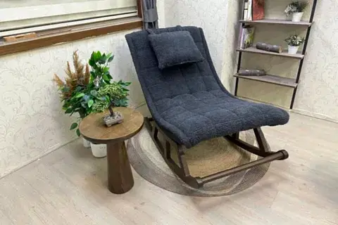 MİSKİN SALLANAN SANDALYE, TEDDY ANTRASİT, CEVİZ AHŞAP