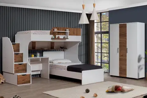 AURA RANZA KARYOLA MASA 3 KAPILI DOLAP, BEYAZ CEVİZ