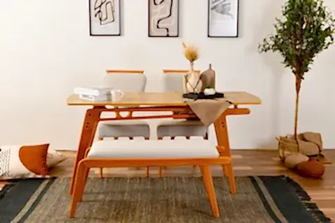 PALACE BENCHLİ İSKANDİNAV MASA TAKIMI, 2 SANDALYELİ, KREM