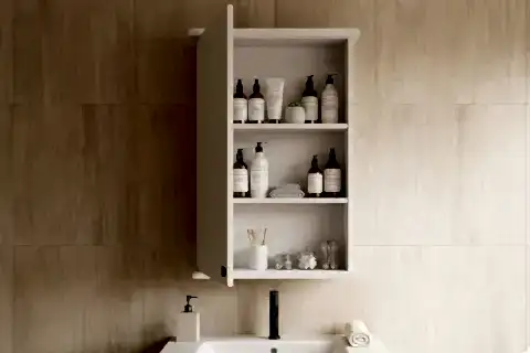 RUDA TEK KAPAKLI AYNALI BANYO DOLABI, BEYAZ