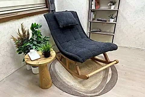MİSKİN SALLANAN SANDALYE, TEDDY ANTRASİT, NATUREL AHŞAP
