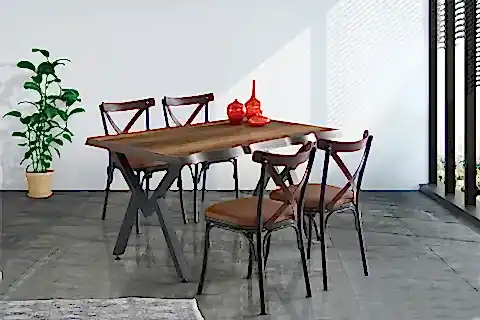 KÜTÜK MASA VE BAHAR ÇAPRAZ SANDALYE TAKIMI, 140X80